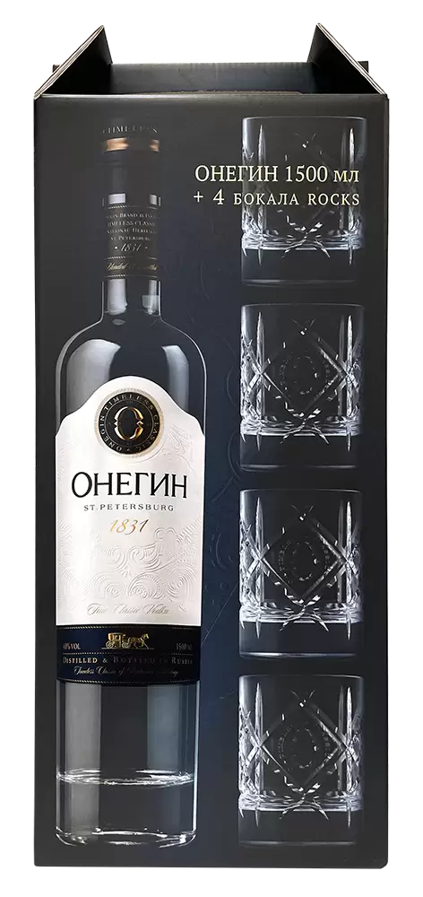 Водка Онегин с 4-мя бокалами 1.5 л Gift Box
