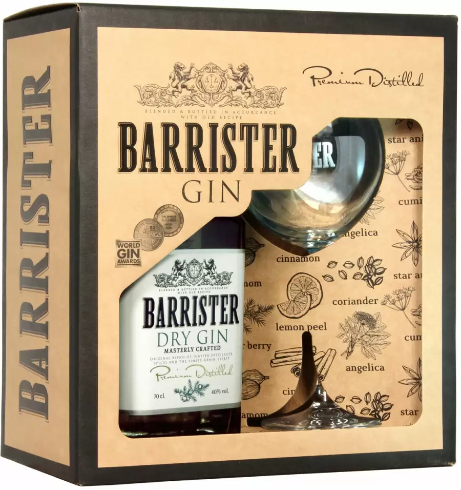 Джин Barrister Dry Gin 1 Glass 0.7 л Gift Box