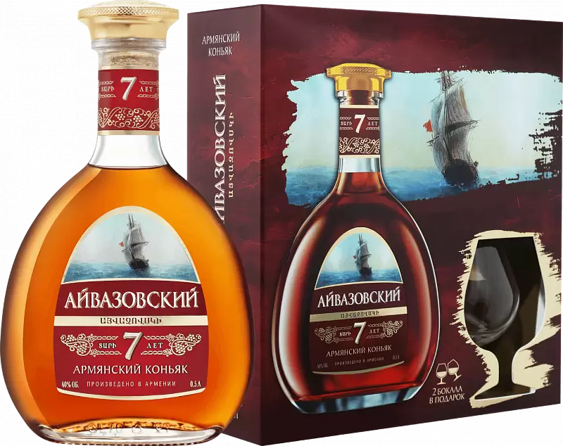 Коньяк Айвазовский 7 Лет 0.5 л Gift Box Set 2 Glasses