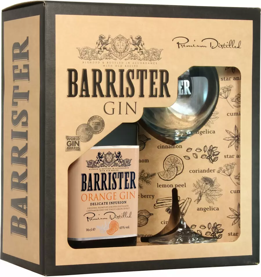 Джин Барристер Оранж 0.7 л Gift Box Set 1 Glass