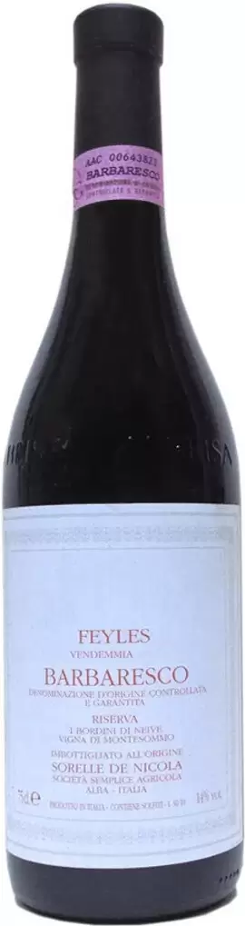 Вино Sorelle de Nicola Feyles Riserva Barbaresco 2014 г. 0.75 л