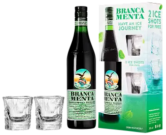 Ликер Branca Menta 0.7 л в подарочной упаковке с 2-мя шотами