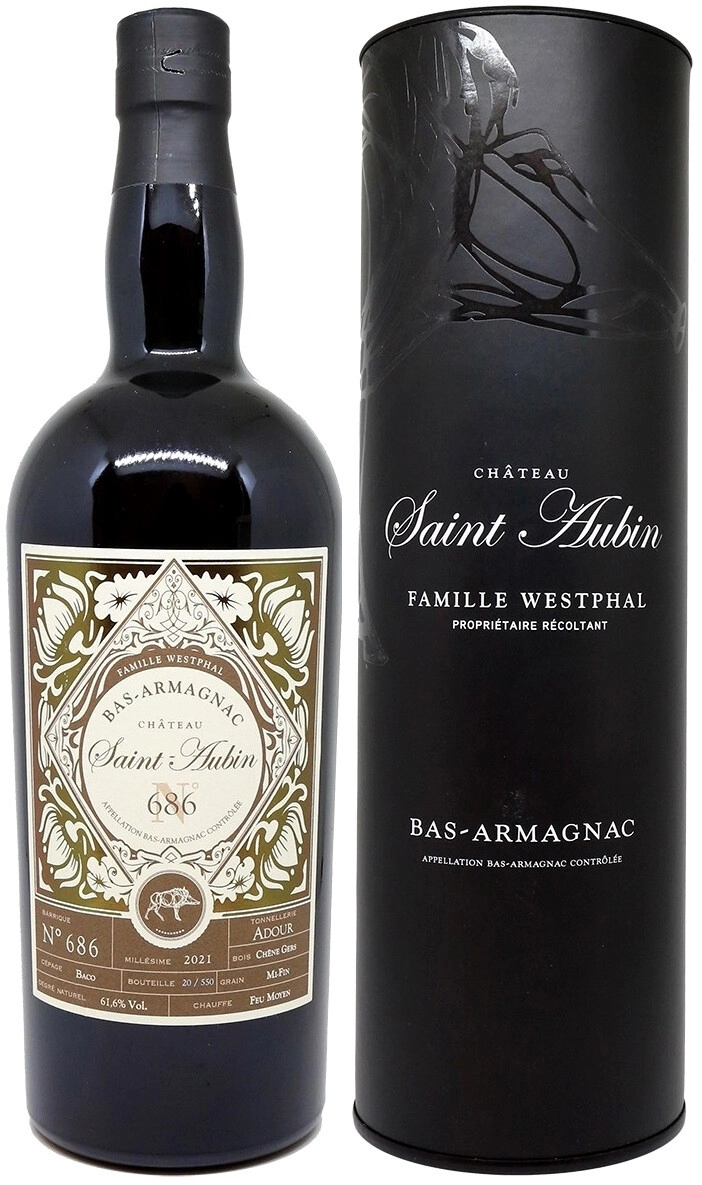 Арманьяк Saint Aubin №686 Baco Bas-Armagnac AOC 2021 г. 0.7 л в подарочной упаковке