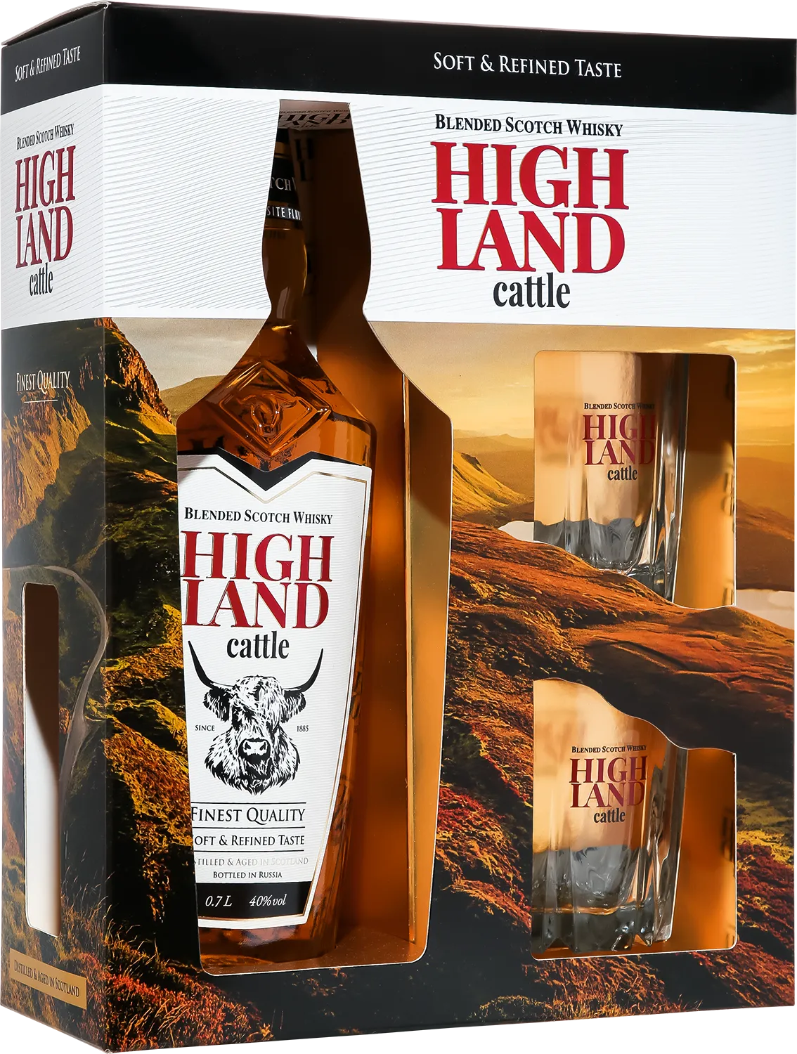 Виски Highland Cattle Blended Scotch Whisky 2 Glasses 0.7 л в подарочной упаковке