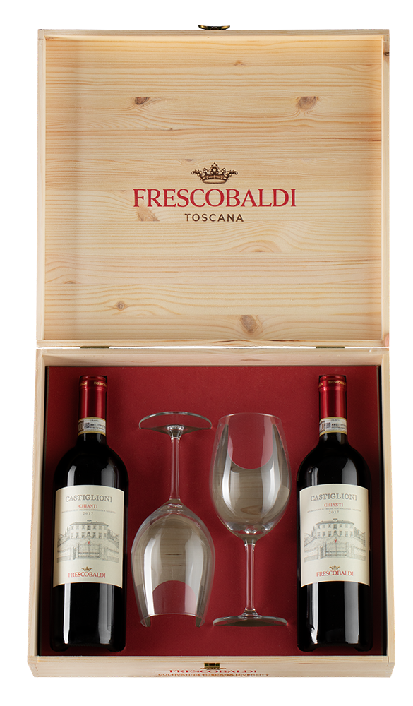 Вино Frescobaldi Chianti Castiglioni 0.75 л Gift Box 2 шт. Set 2 Glasses
