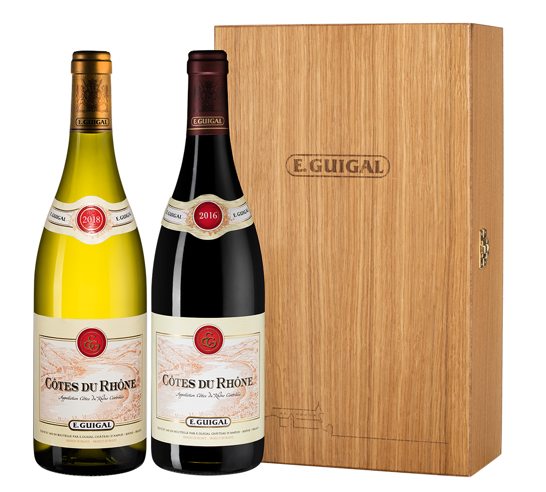 Вино Guigal: Cotes du Rhone Rouge 2016 & Cotes du Rhone Blanc 2018 Gift Box 2 шт.