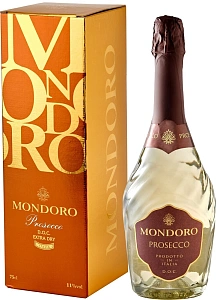 Белое Сухое Игристое вино Mondoro Prosecco 0.75 л в подарочной упаковке