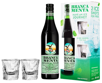Ликер Branca Menta 0.7 л в подарочной упаковке с 2-мя шотами