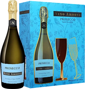 Белое Брют Игристое вино Nino Ardevi Prosecco DOC Extra Dry Progetti Agricoli 2 Glasses 0.75 л в подарочной упаковке
