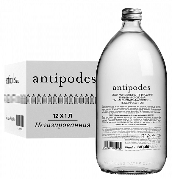 Вода негазированная Antipodes Glass 1 л 12 шт.