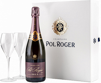Розовое Брют Шампанское Pol Roger Rose Vintage +2 бокала 2012 г. 0.75 л Gift Box