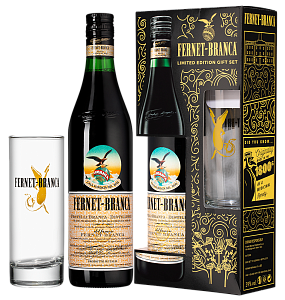 Ликер Fernet Branca 0.7 л в подарочной упаковке со стаканом