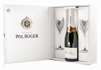 Белое Брют Шампанское Pol Roger Brut Reserve 2 Glasses 0.75 л Gift Box