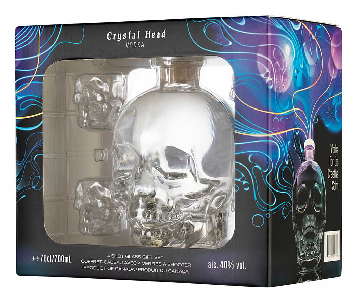 Водка Crystal Head 0.7 л Gift Box Set 4 Cups