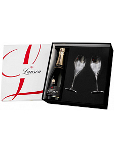 Белое Сухое Шампанское Lanson Black Label Brut 0.75 л Gift Box № 2 Set 2 Glasses