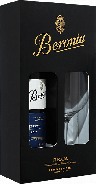 Вино Beronia Reserva Rioja DOCa 2017 г. 0.75 л Gift Box Set 1 Glass