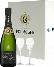 Шампанское Pol Roger Brut Vintage +2 бокала 2013 г. 0.75 л Gift Box