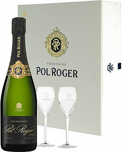 Белое Брют Шампанское Pol Roger Brut Vintage +2 бокала 2013 г. 0.75 л Gift Box