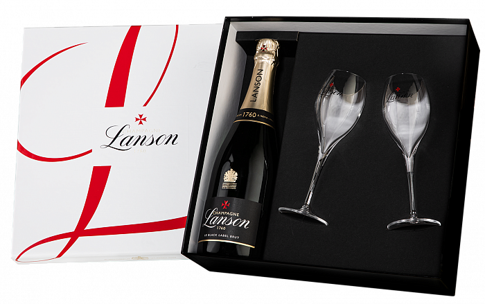 Шампанское Lanson Black Label Brut 0.75 л Gift Box № 2 Set 2 Glasses