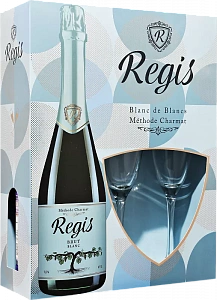 Белое Брют Игристое вино Regis Brut Blanc Erevаnskij Shаmpаjn Ginineri Gortsаrаn 2 Glasses 0.75 л в подарочной упаковке