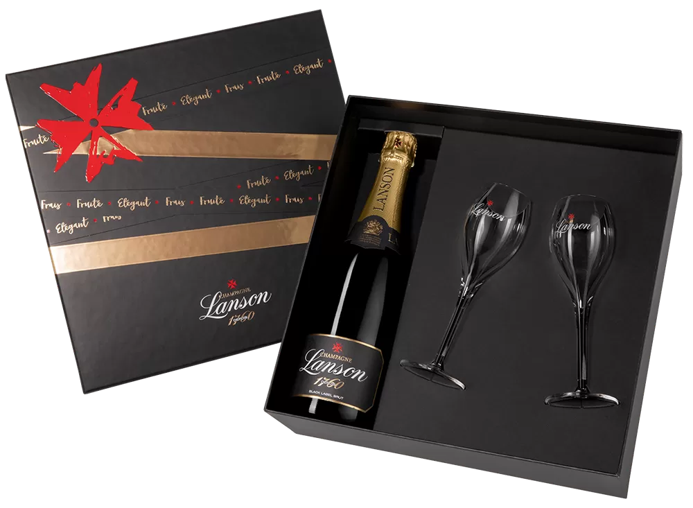 Шампанское Lanson Black Label Brut 0.75 л Gift Box № 1 Set 2 Glasses