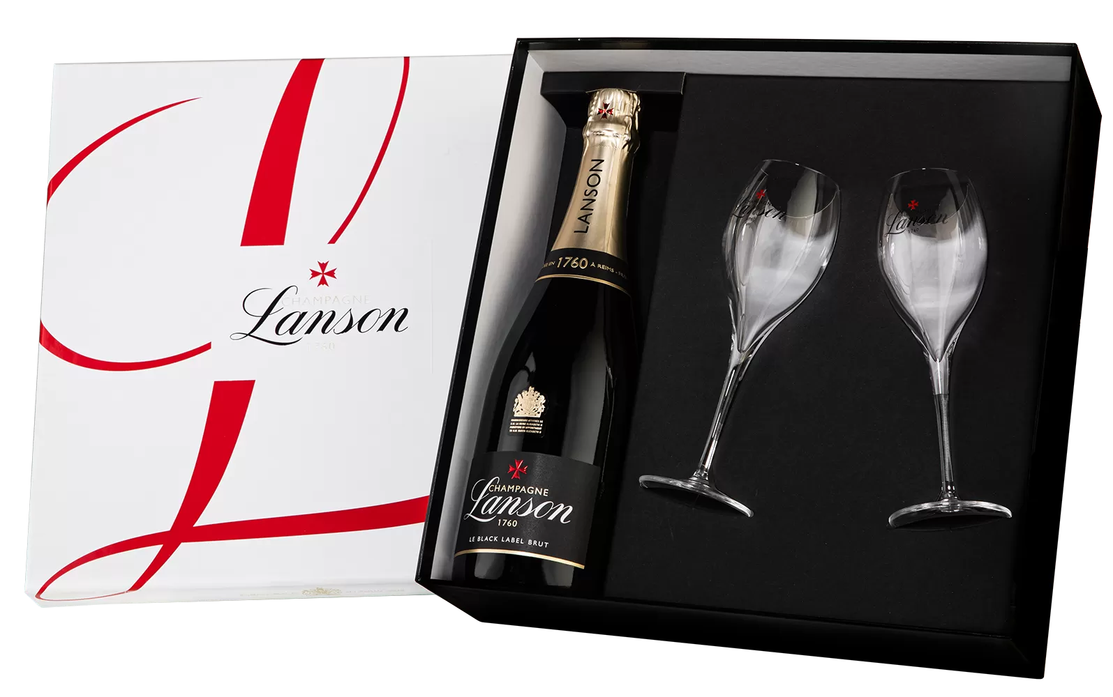 Шампанское Lanson Black Label Brut 0.75 л Gift Box № 2 Set 2 Glasses - цена  в Москве в магазинах WINEMORE