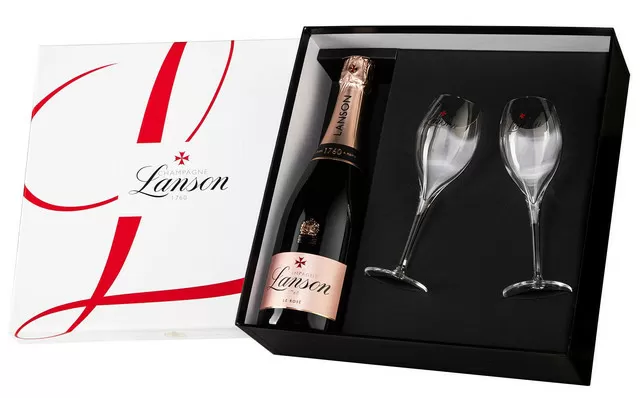 Шампанское Lanson Le Rose Brut 0.75 л Gift Box Set 2 Glasses
